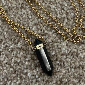 Nialaya Black Crystal Necklace With Evil Eye Detail - 30 inch / gold